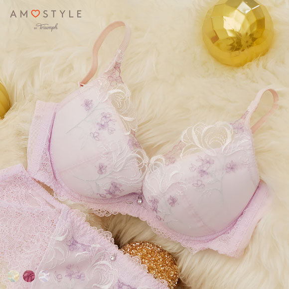アモスタイル AMST1538 チャーミングラマースリムラインDeepV ウィンターリリー 3/4カップブラジャー BCD AMOSTYLE