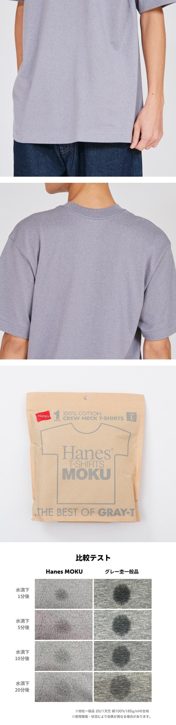 ヘインズ T-SHIRTS MOKU クルーネックTシャツ XXLサイズ メンズ インナー 半袖 杢T HM1-D203 Hanes 大きいサイズ