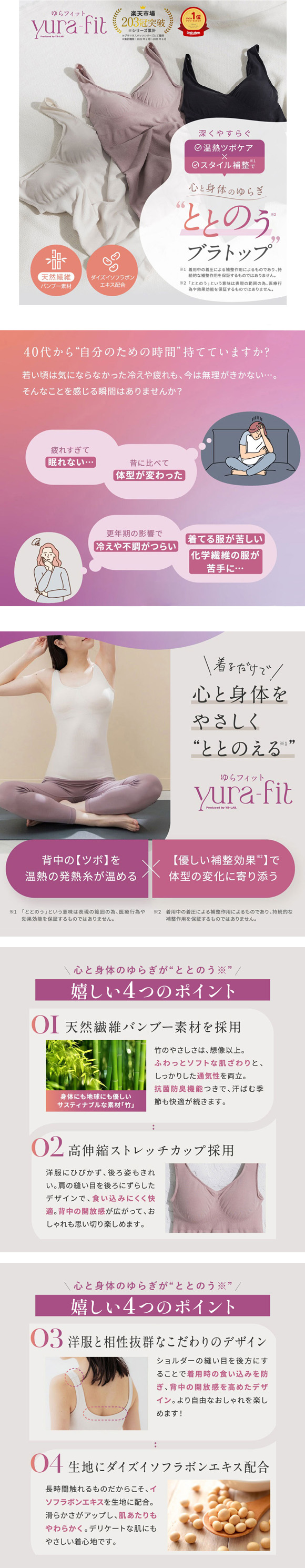 ゆらフィット yura-fit ブラトップ カップ付き タンクトップ カップ付きインナー ブラタンク ナイトブラ M L LL 大きいサイズ YB-LAB