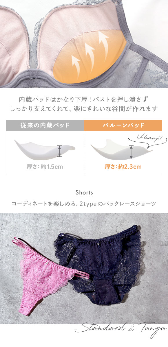 ブラジャー ショーツ セット Tバック 3点 モンシェルピジョン Mon cher pigeon トレラトルタ AA A B C D E バルーンブラ 総レース