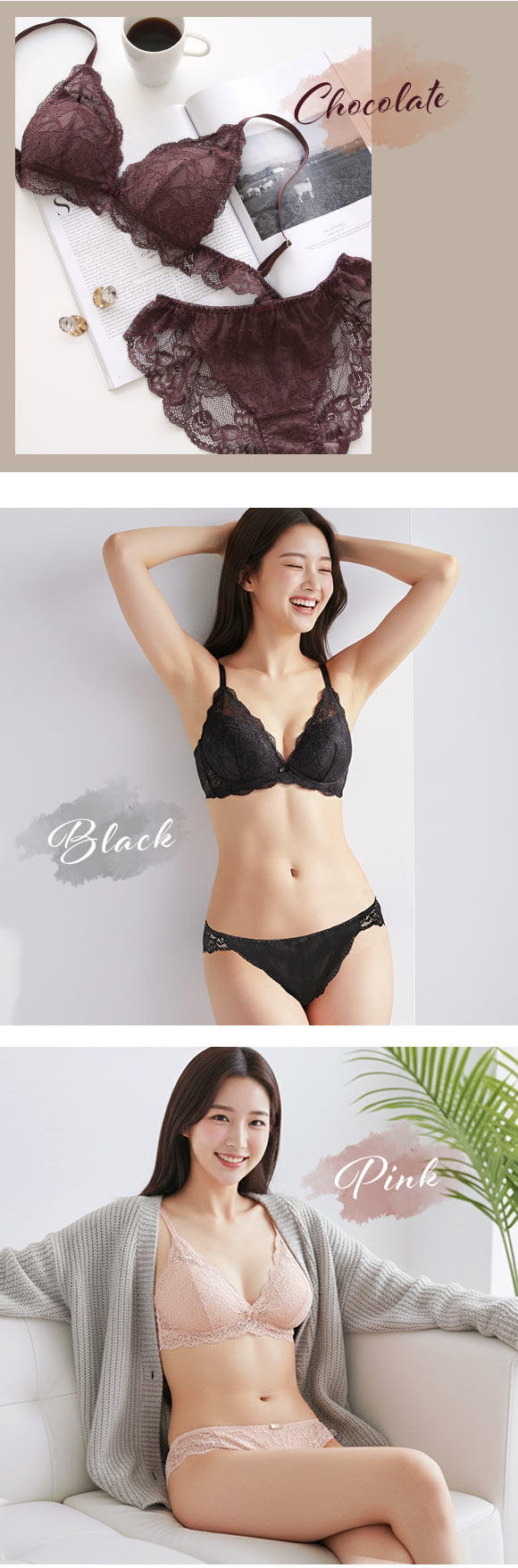 ブラジャー ショーツ セット ノンワイヤー ブラレット モンシェルピジョン Mon cher pigeon ビターシアー 総レース 大きいサイズ ブラセット 下着