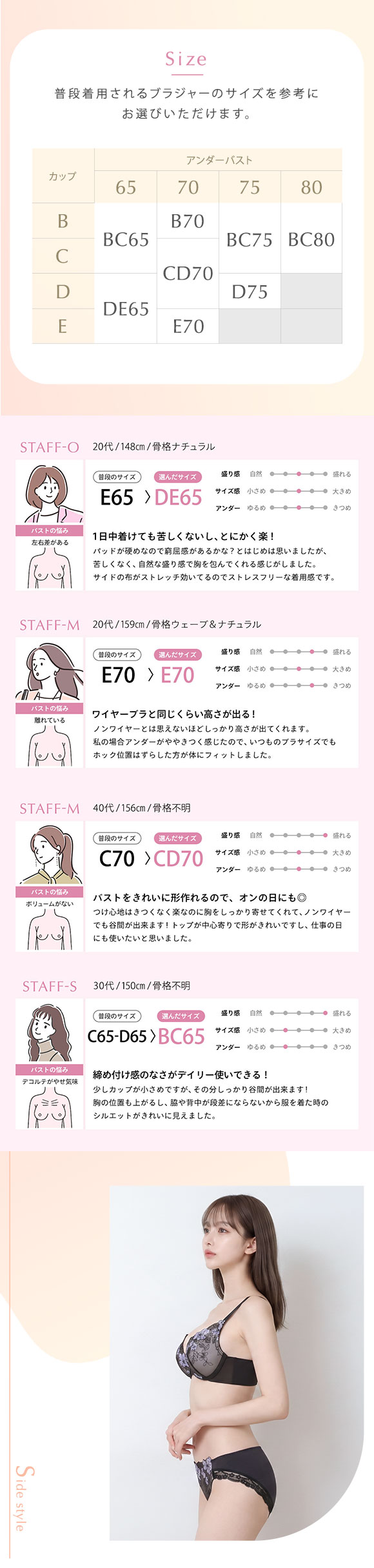 ノンワイヤー ブラセット とにかく楽 しっかり盛れる 着るだけで簡単谷間 ころんと丸胸 モンシェルピジョン 大きいサイズ レディース BC65-M-E70-M