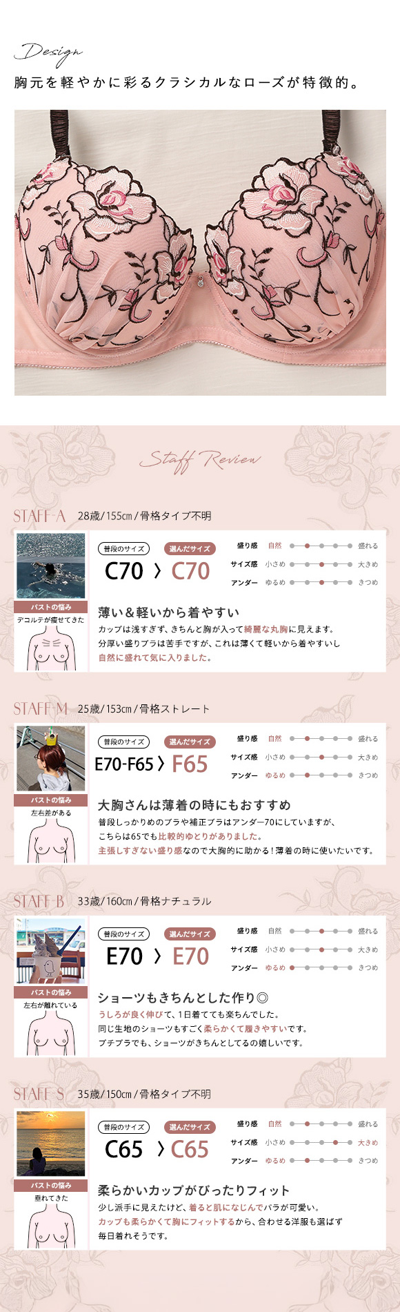 ブラジャー ショーツ セット グラマー GHI 大きいサイズ 谷間キープ 軽い らくちん モンシェルピジョン Tea Rose Mon cher pigeon