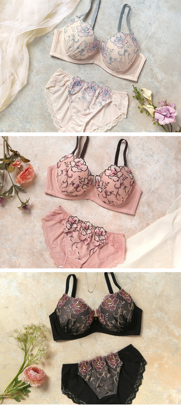 ブラジャー ショーツ セット グラマー GHI 大きいサイズ 谷間キープ 軽い らくちん モンシェルピジョン Tea Rose Mon cher pigeon