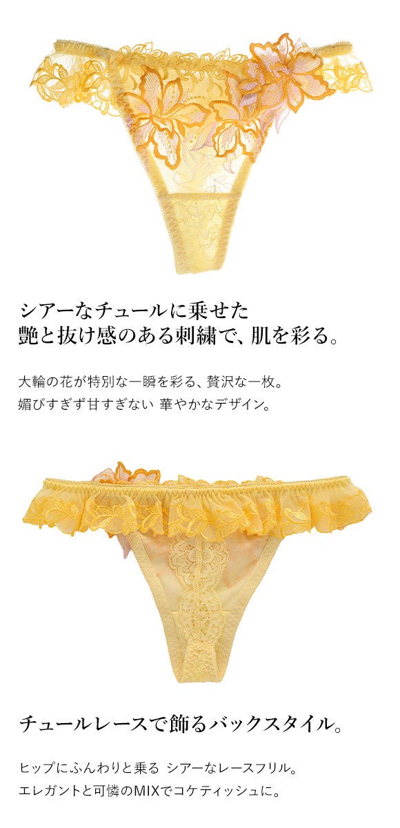 Tバック ショーツ タンガ 豪華 レース 刺繍 花 アップリケ 可愛い バックレース モンシェルピジョン TIAM M L LL Mon cher pigeon 下着 レディース