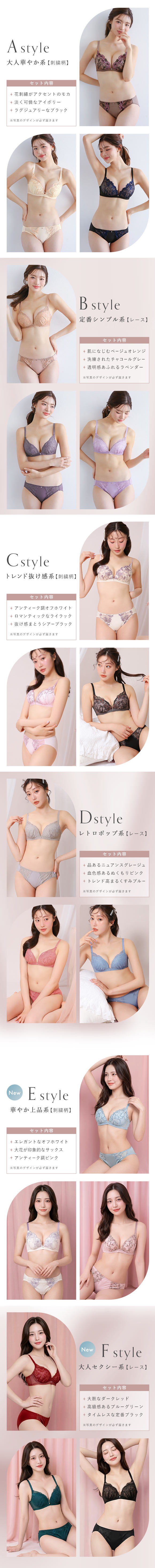 選べる6タイプ ノンワイヤー ブラジャー ショーツ 3点セット 刺繍レース＆ワントーンレース 福袋 アンダー80 下着 レディース 大きいサイズ