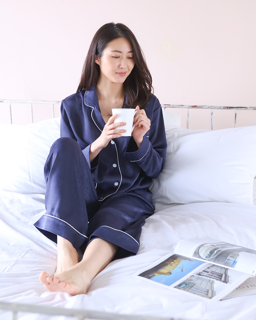ブルーミングフローラ 艶光沢×艶とろみ ロイヤルサテン ルームウェア パジャマ 上下セット トップス シャツ 前開き bloomingFLORA
