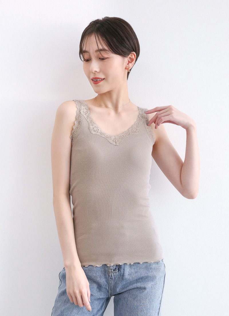 ContRante リブ編みレースタンクトップ