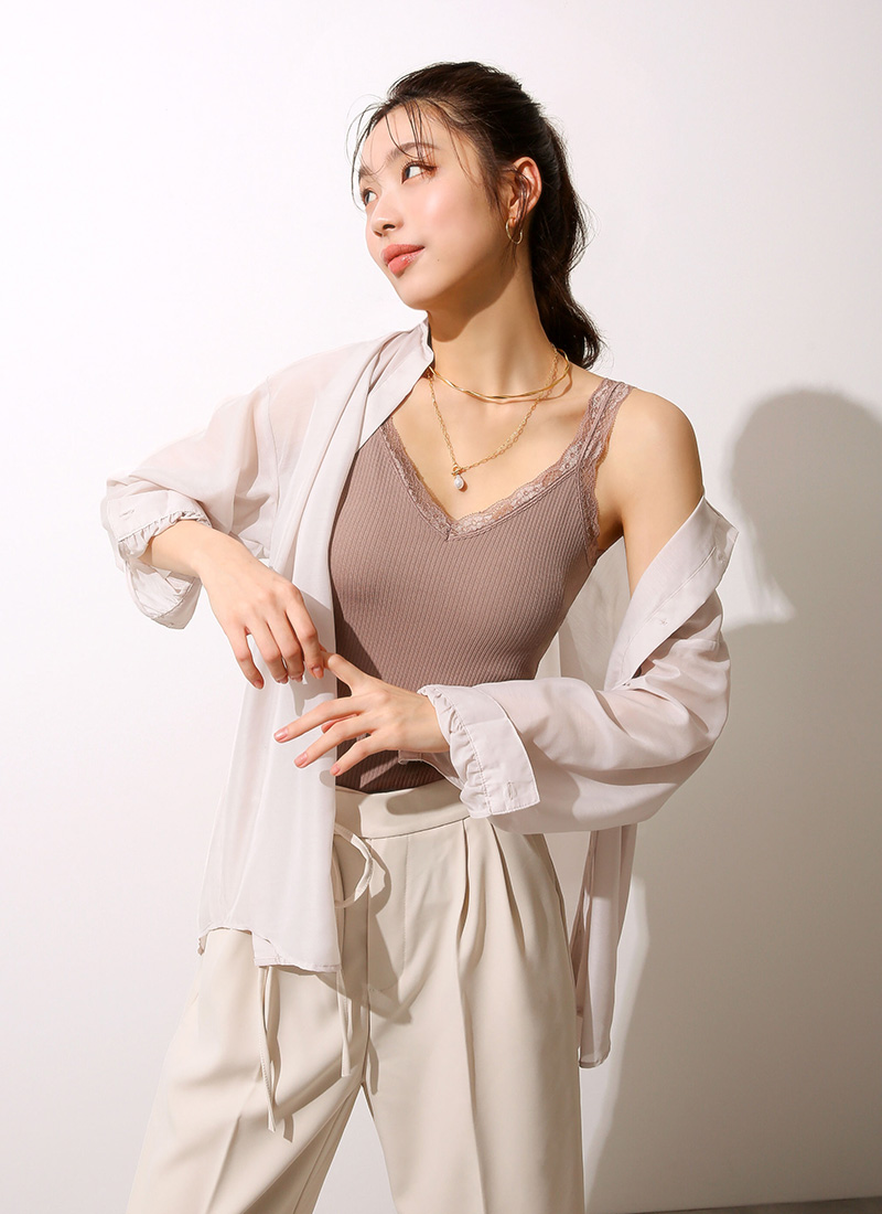 wakudoki カップ付きリブレースタンクトップ