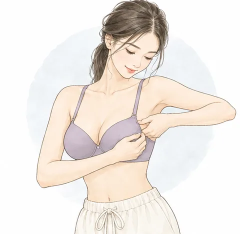 脇のお肉を手でカップの中におさめる女性のイラスト