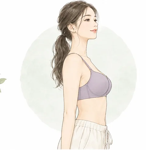 ブラジャーをつけ終えて姿勢よく立つ女性のイラスト