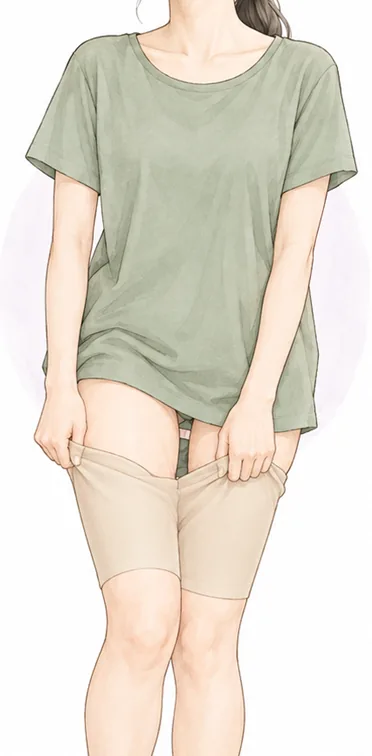 両足を入れてガードルをウエストまで引き上げるイラスト