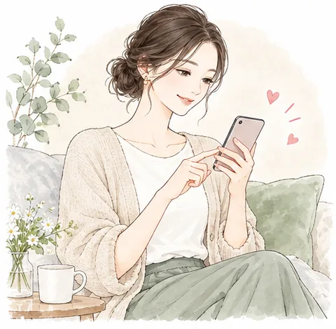スマートフォンで商品を探すイラスト