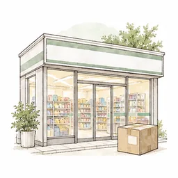 コンビニで荷物を受け取るイメージイラスト