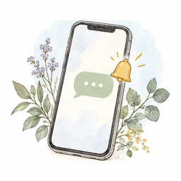通知ベルとチャットが表示されたスマートフォンのイラスト